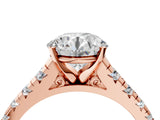 Rose gold Round Cut Diamond Cathedral Solitaire Ring with Round with Moissanite side stone Pavé Band_28