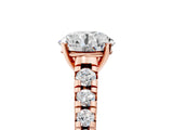 Rose gold Round Cut Diamond Cathedral Solitaire Ring with Round with Moissanite side stone Pavé Band_29