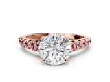 Rose gold Round Cut Diamond Cathedral Solitaire Ring with Round with Morganite side stone Pavé Band_12