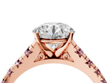 Rose gold Round Cut Diamond Cathedral Solitaire Ring with Round with Morganite side stone Pavé Band_16