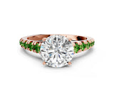 Rose gold Round Cut Diamond Cathedral Solitaire Ring with Round with Peridot side stone Pavé Band