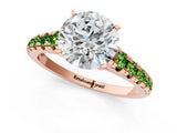 Rose gold Round Cut Diamond Cathedral Solitaire Ring with Round with Peridot side stone Pavé Band_1