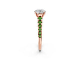 Rose gold Round Cut Diamond Cathedral Solitaire Ring with Round with Peridot side stone Pavé Band_2