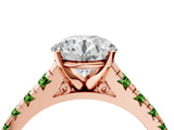 Rose gold Round Cut Diamond Cathedral Solitaire Ring with Round with Peridot side stone Pavé Band_4