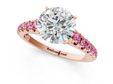 Rose gold Round Cut Diamond Cathedral Solitaire Ring with Round with Pink Sapphire side stone Pavé Band_13