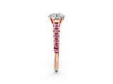 Rose gold Round Cut Diamond Cathedral Solitaire Ring with Round with Pink Sapphire side stone Pavé Band_14