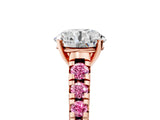 Rose gold Round Cut Diamond Cathedral Solitaire Ring with Round with Pink Sapphire side stone Pavé Band_17