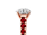 Rose gold Round Cut Diamond Cathedral Solitaire Ring with Round with Ruby side stone Pavé Band_41