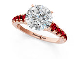 Rose gold Round Cut Diamond Cathedral Solitaire Ring with Round with Ruby side stone Pavé Band_45