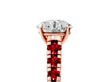 Rose gold Round Cut Diamond Cathedral Solitaire Ring with Round with Ruby side stone Pavé Band_49
