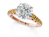 Rose gold Round Cut Diamond Cathedral Solitaire Ring with Round with Yellow Sapphire side stone Pavé Band_37
