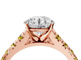 Rose gold Round Cut Diamond Cathedral Solitaire Ring with Round with Yellow Sapphire side stone Pavé Band_40
