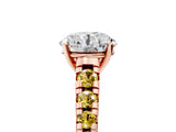 Rose gold Round Cut Diamond Cathedral Solitaire Ring with Round with Yellow Sapphire side stone Pavé Band_41
