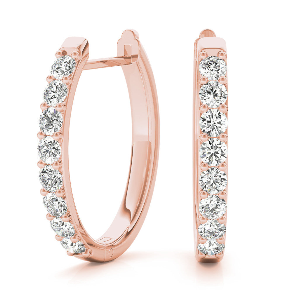 Rose gold Round Cut Diamond Channel Set Hoop Earrings with Prong Setting 1