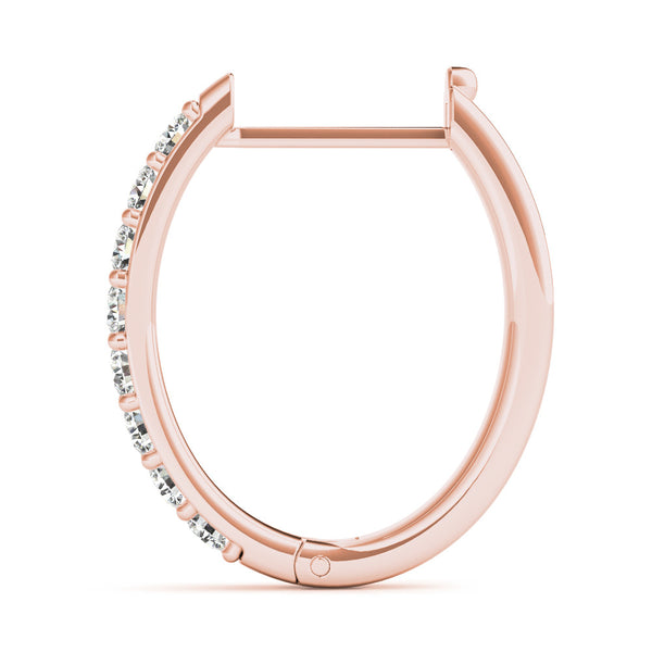 Rose gold Round Cut Diamond Channel Set Hoop Earrings with Prong Setting