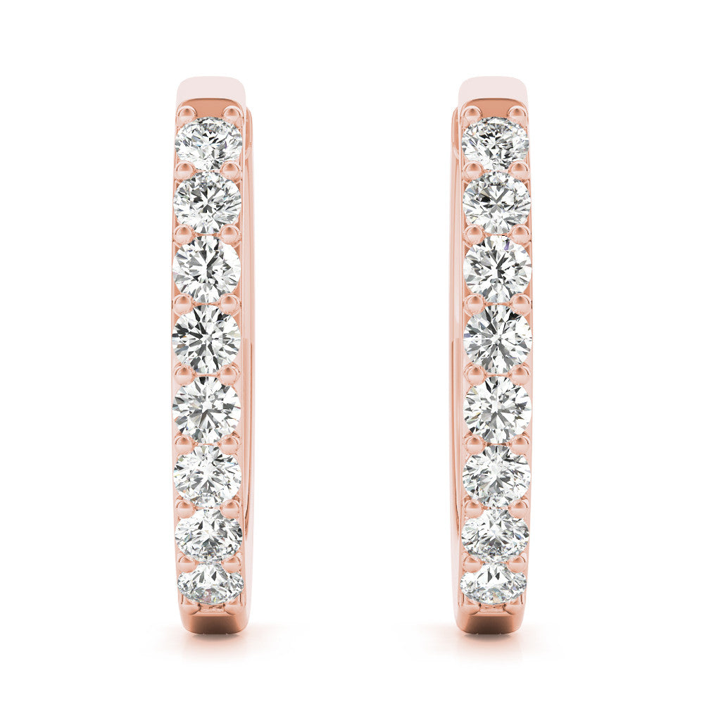 Rose gold Round Cut Diamond Channel Set Hoop Earrings with Prong Setting