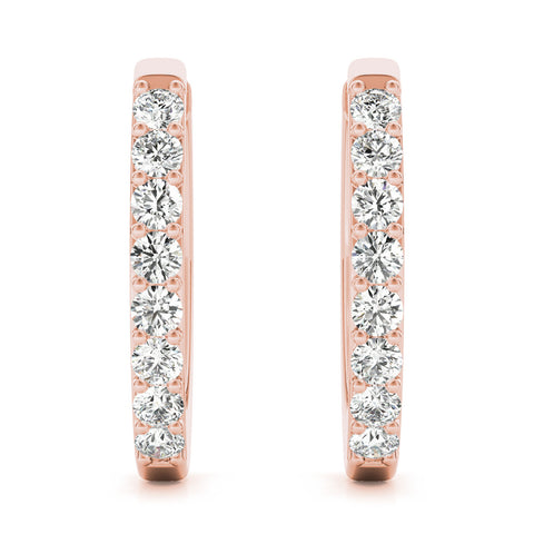 Rose gold Round Cut Diamond Channel Set Hoop Earrings with Prong Setting