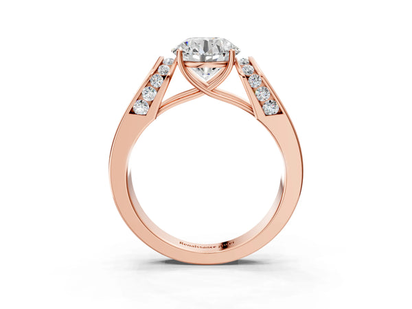 Rose Gold Round Channel Set Engagement Ring Setting with Accented Shoulders on Wide Band