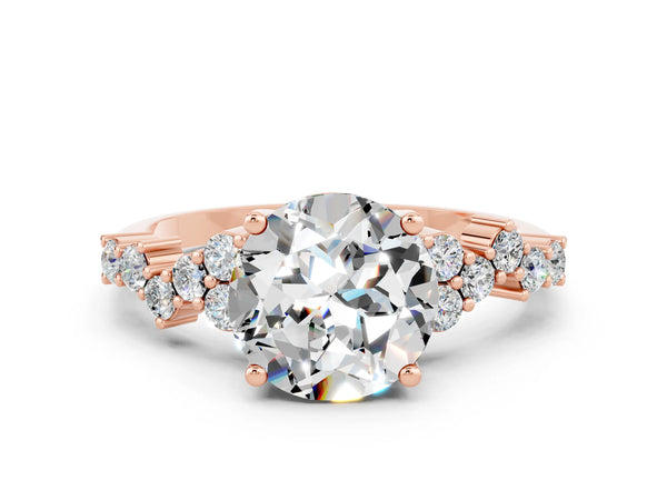 Rose gold Round Cut Moissanite Scattered Round Accent Ring with Prong Setting