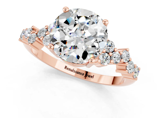 Rose gold Round Cut Moissanite Scattered Round Accent Ring with Prong Setting