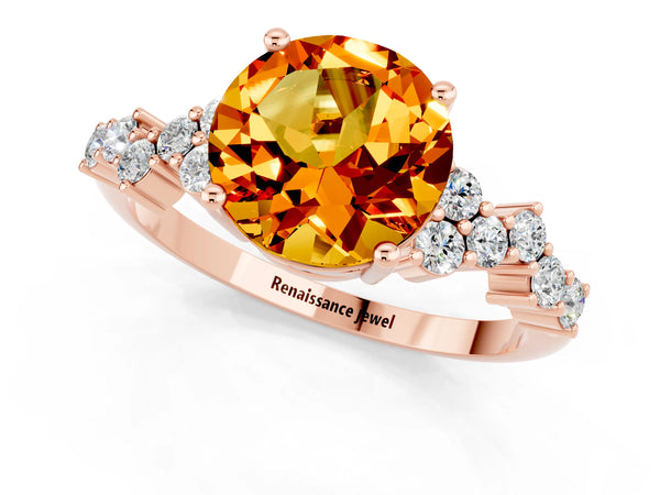 Rose gold Round Cut Citrine Scattered Round Accent Ring with Prong Setting