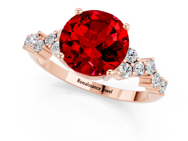 Rose gold Round Cut Ruby Scattered Round Accent Ring with Prong Setting