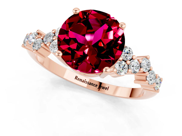 Rose gold Round Cut Garnet Scattered Round Accent Ring with Prong Setting