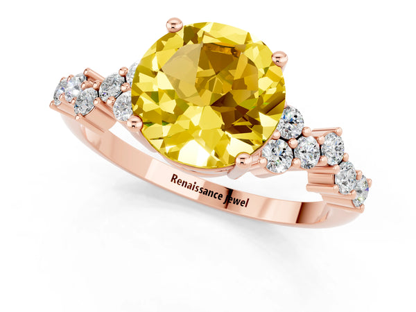 Rose gold Round Cut Yellow Sapphire Scattered Round Accent Ring with Prong Setting