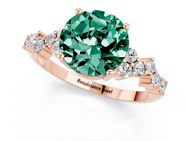 Rose gold Round Cut Green Sapphire Scattered Round Accent Ring with Prong Setting