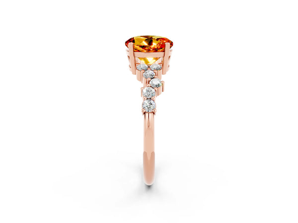 Rose gold Round Cut Citrine Scattered Round Accent Ring with Prong Setting