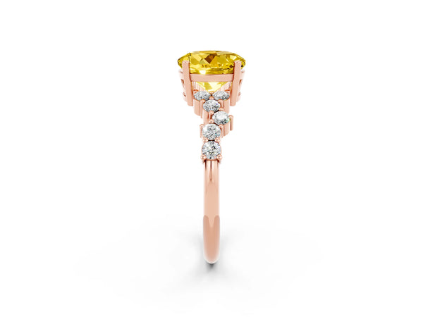 Rose gold Round Cut Yellow Sapphire Scattered Round Accent Ring with Prong Setting
