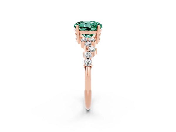 Rose gold Round Cut Green Sapphire Scattered Round Accent Ring with Prong Setting