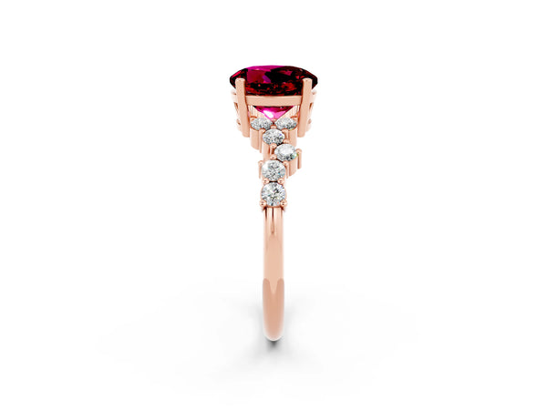 Rose gold Round Cut Garnet Scattered Round Accent Ring with Prong Setting