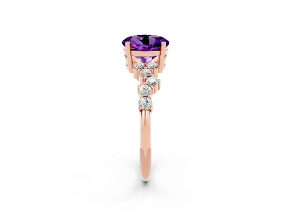 Rose gold Round Cut Amethyst Scattered Round Accent Ring with Prong Setting