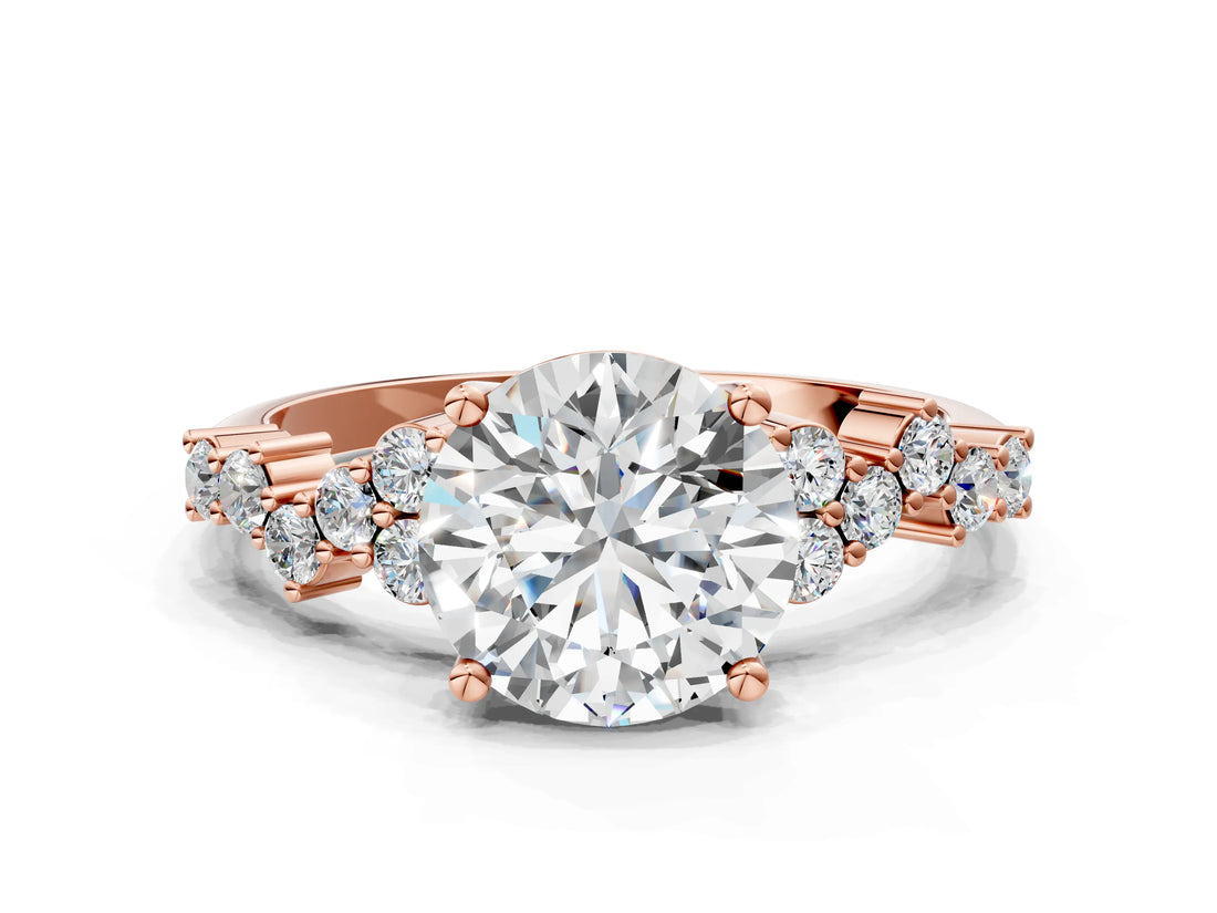 Rose gold Round Cut Diamond Cluster Pavé Band with Four-Prong Setting_3