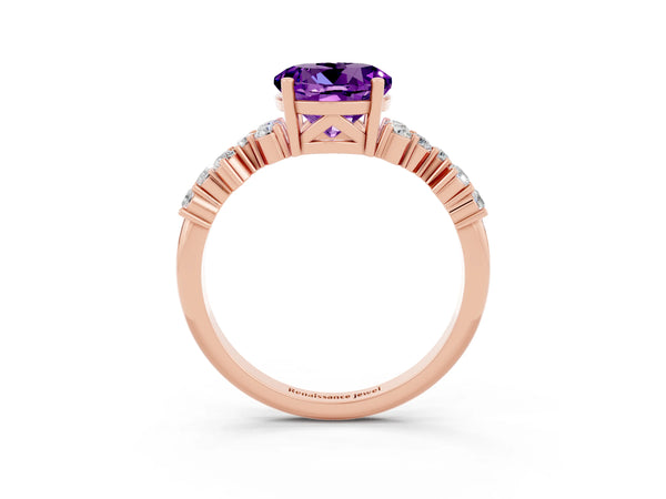 Rose gold Round Cut Amethyst Scattered Round Accent Ring with Prong Setting