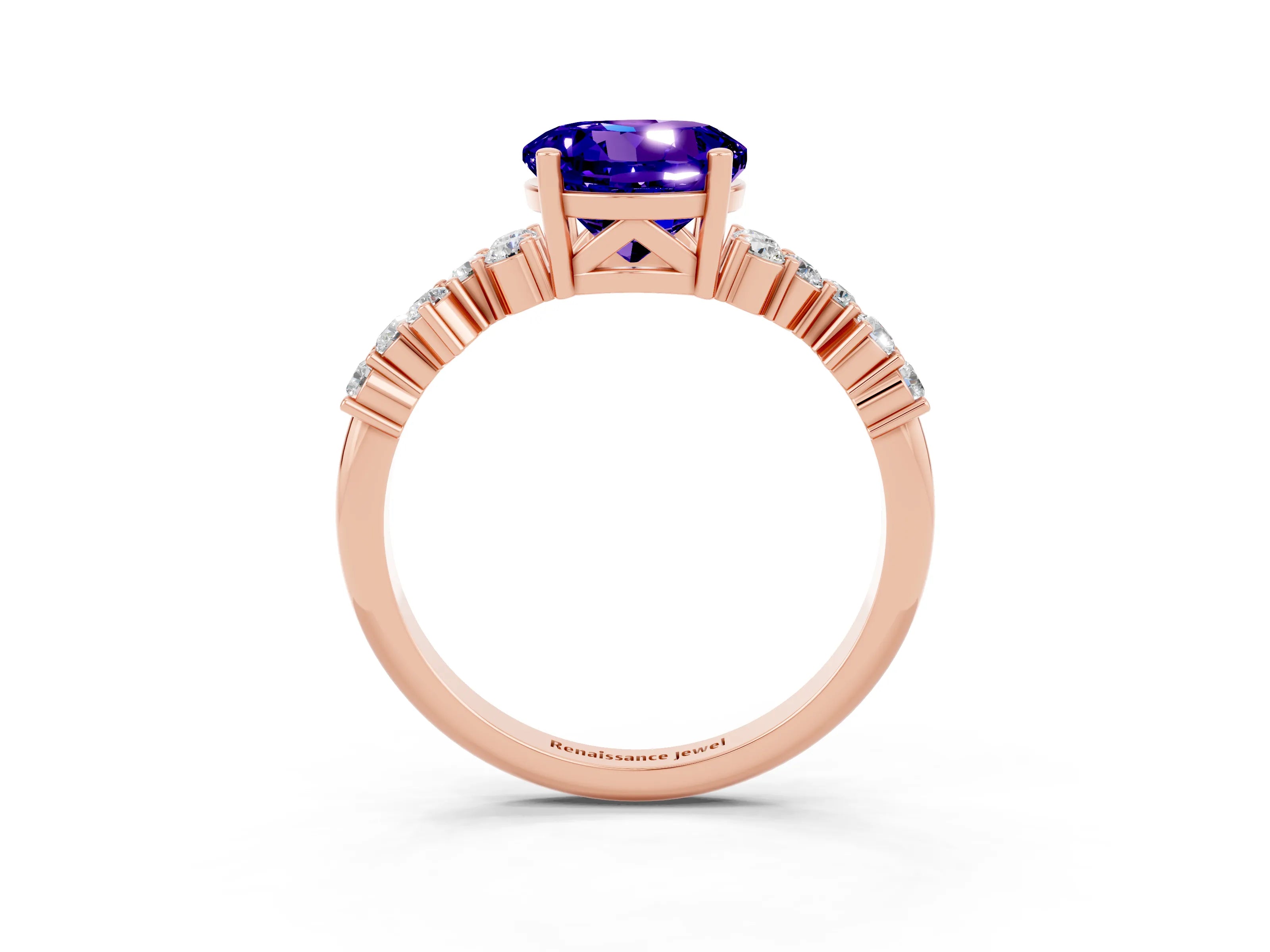 Rose gold Round Cut Diamond Cluster Pavé Band with Four-Prong Setting_3