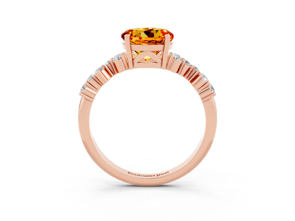 Rose gold Round Cut Citrine Scattered Round Accent Ring with Prong Setting