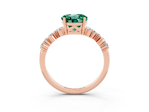 Rose gold Round Cut Green Sapphire Scattered Round Accent Ring with Prong Setting