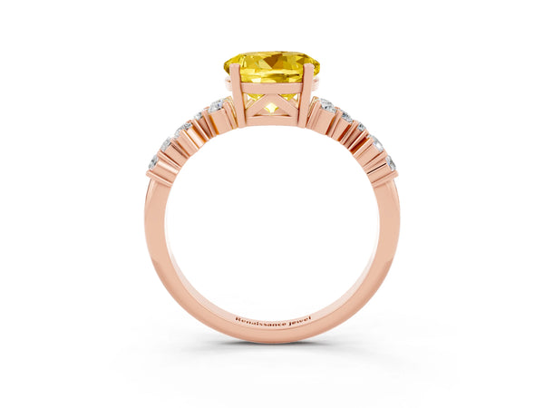 Rose gold Round Cut Yellow Sapphire Scattered Round Accent Ring with Prong Setting