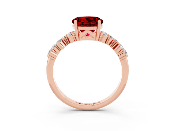 Rose gold Round Cut Ruby Scattered Round Accent Ring with Prong Setting