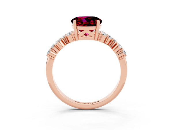 Rose gold Round Cut Garnet Scattered Round Accent Ring with Prong Setting