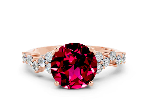 Rose gold Round Cut Garnet Scattered Round Accent Ring with Prong Setting