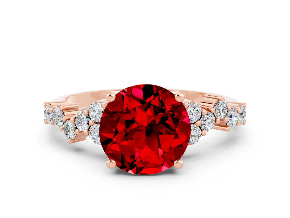 Rose gold Round Cut Diamond Cluster Pavé Band with Four-Prong Setting