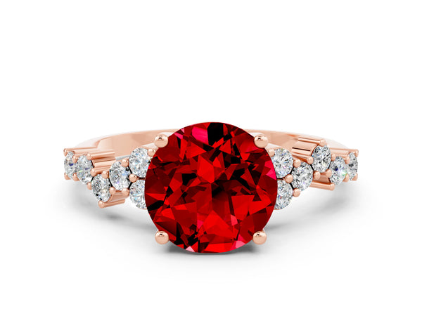 Rose gold Round Cut Ruby Scattered Round Accent Ring with Prong Setting
