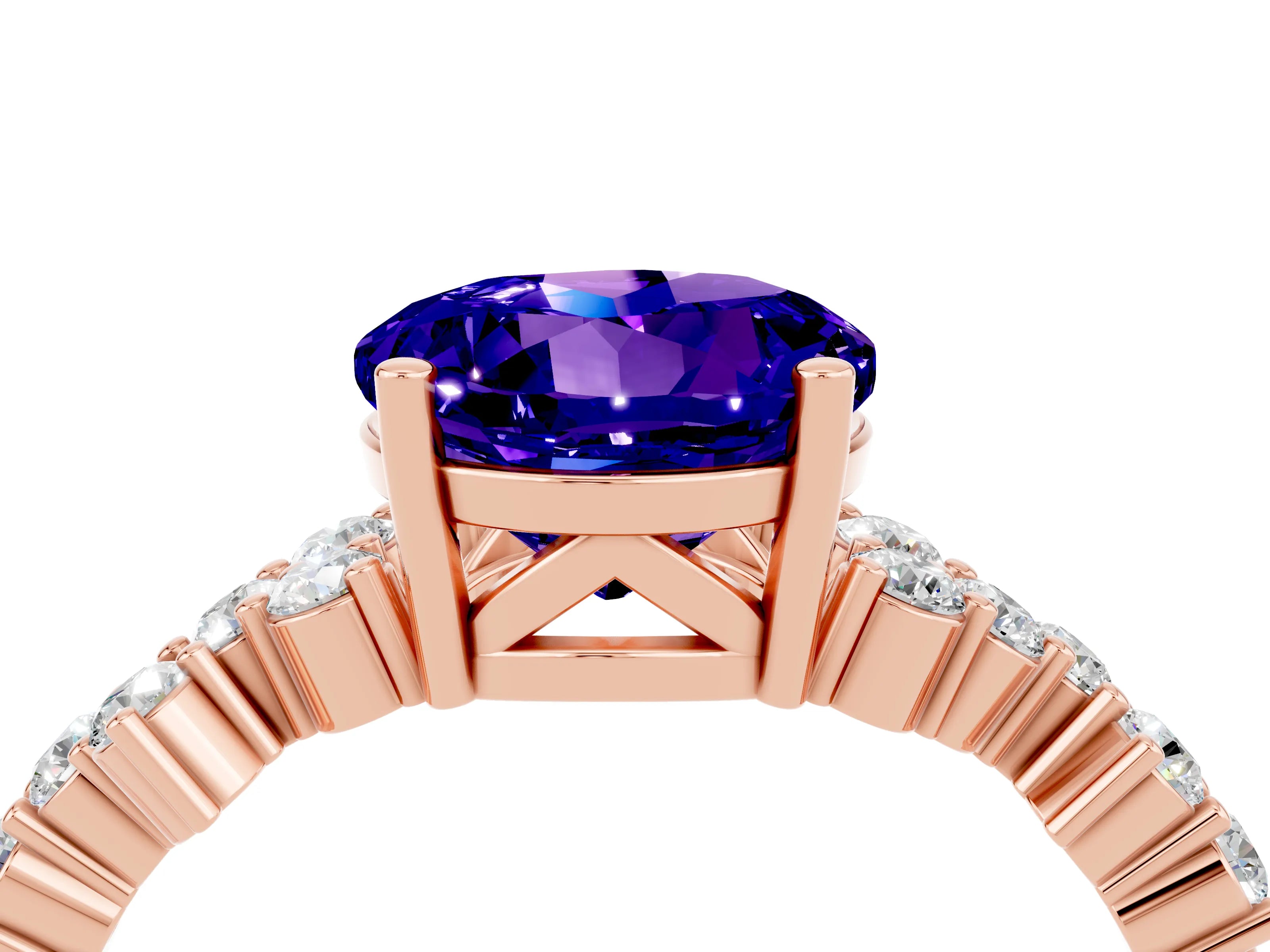 Rose gold Round Cut Diamond Cluster Pavé Band with Four-Prong Setting_4