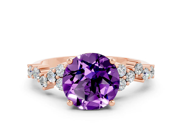 Rose gold Round Cut Amethyst Scattered Round Accent Ring with Prong Setting