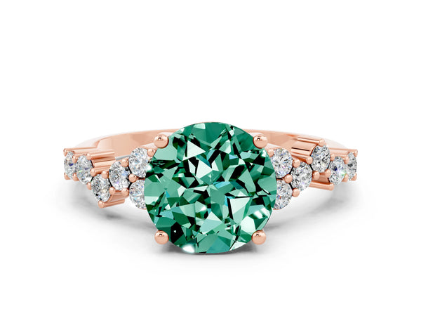 Rose gold Round Cut Green Sapphire Scattered Round Accent Ring with Prong Setting
