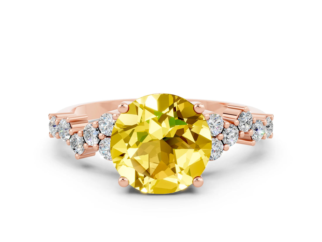 Rose gold Round Cut Diamond Cluster Pavé Band with Four-Prong Setting