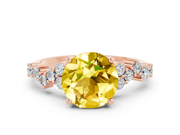 Rose gold Round Cut Yellow Sapphire Scattered Round Accent Ring with Prong Setting